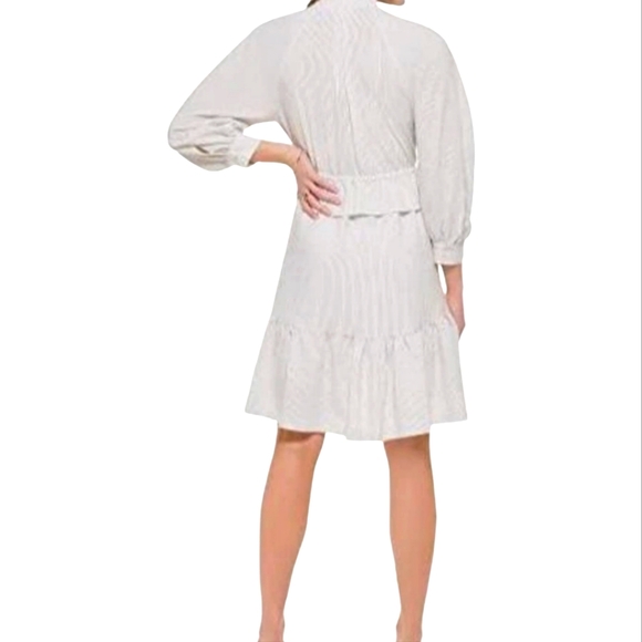 NEW Calvin Klein Tie Waist Ruched Sleeve Seersucker Shirtdress - Picture 3 of 8